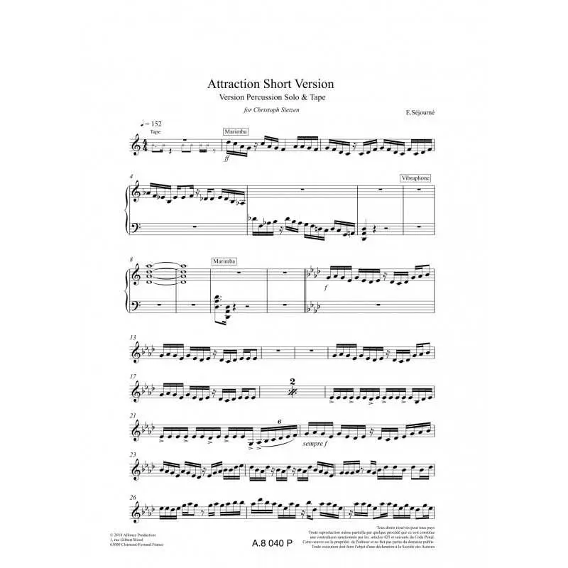 Attraction Short Version by Emmanuel Sejourne - Southern Percussion