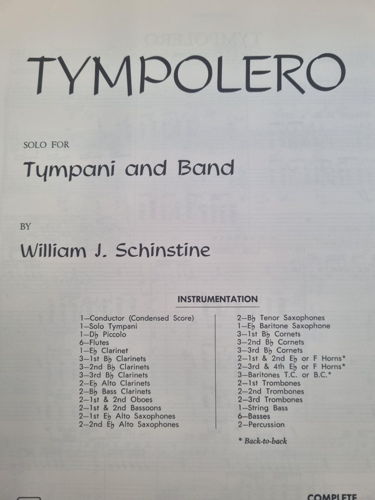 Tympolero for Tympani and Band by William Schinstine