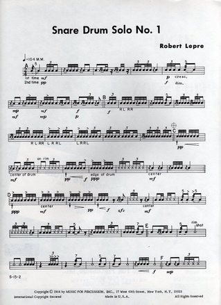 Snare Drum Solo No. 1 by Robert Lepre