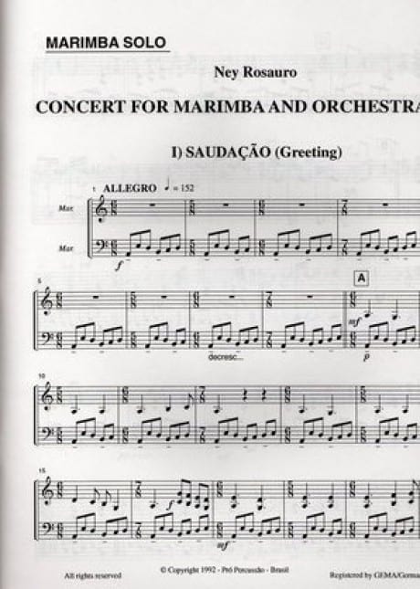 Concerto For Marimba And Orchestra (piano Red.) by Ney Rosauro