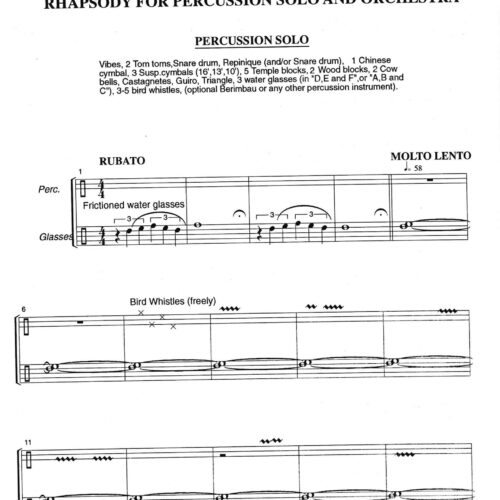 Rhapsody For Solo Percussion And Orchestra (piano Reduction)