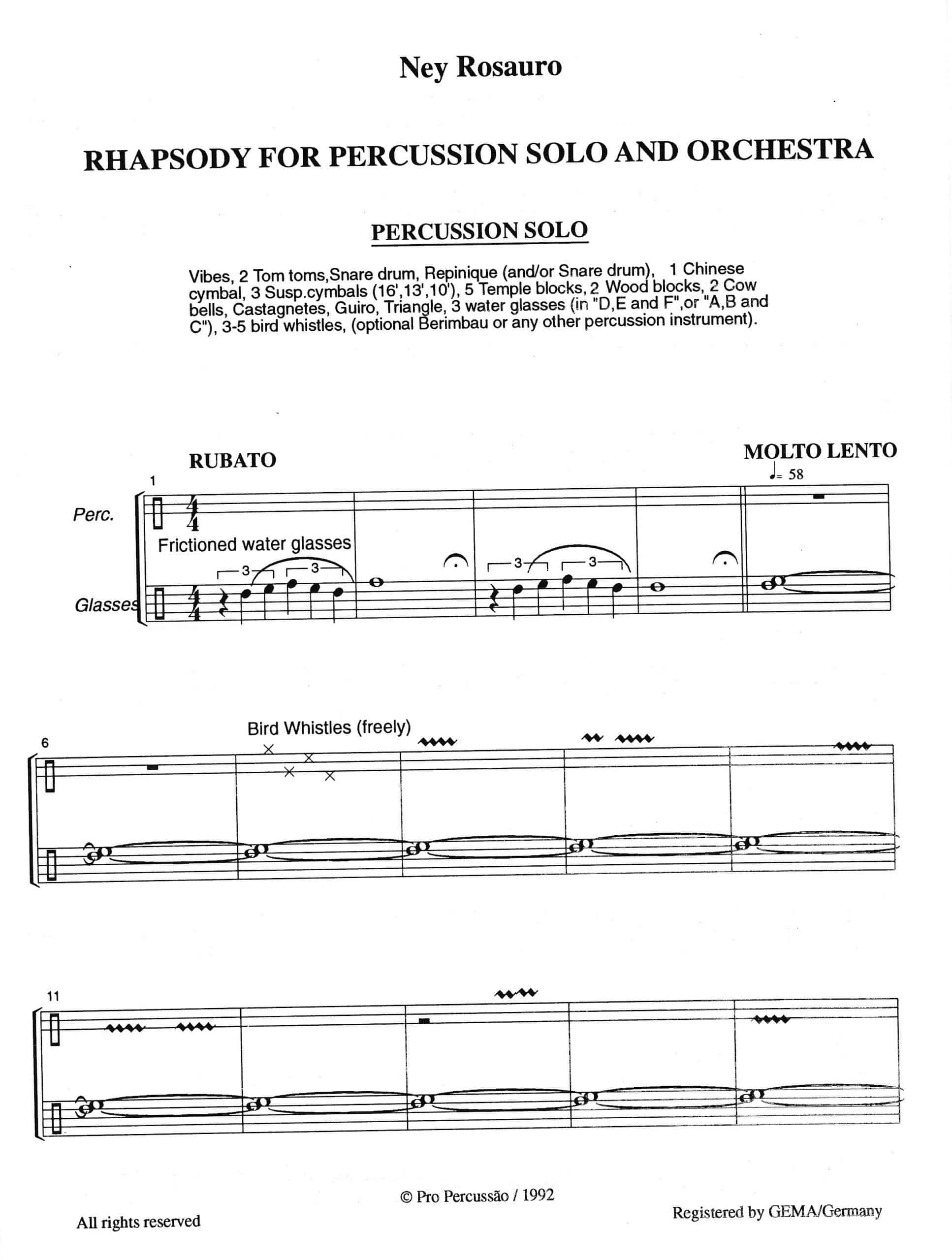 Rhapsody For Solo Percussion And Orchestra (piano Reduction)