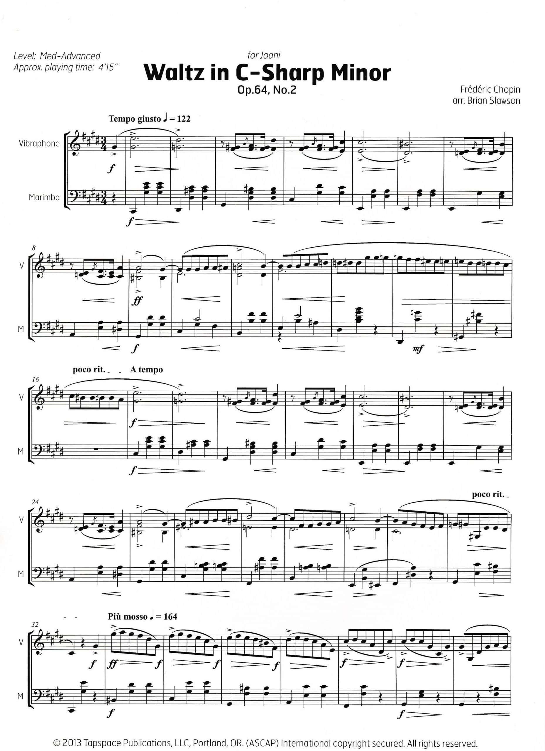 Waltz in C-Sharp Minor Op.64, No.2 by Chopin arr. Brian Slawson