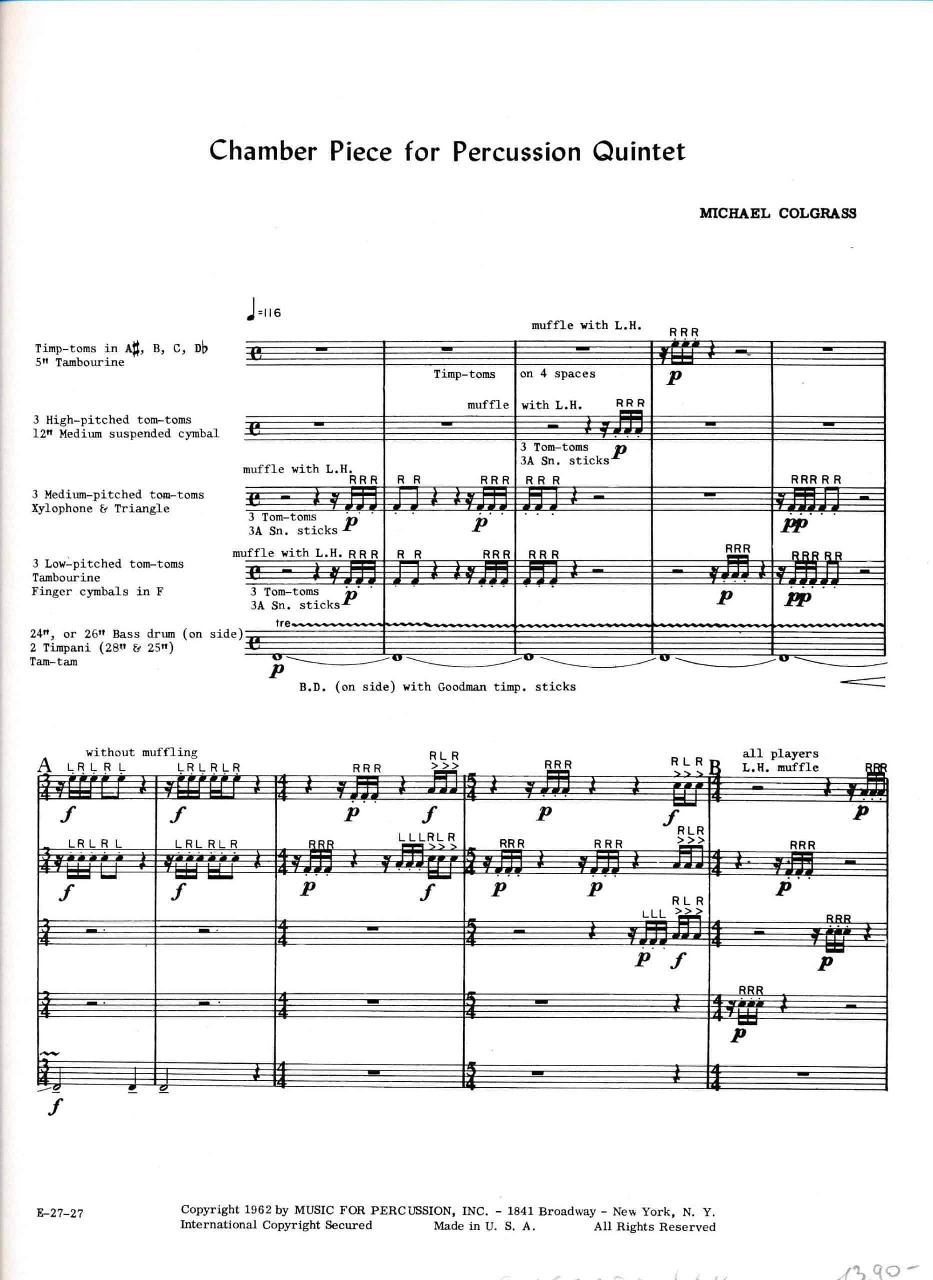 Chamber Piece For Percussion Quintet by Michael Colgrass