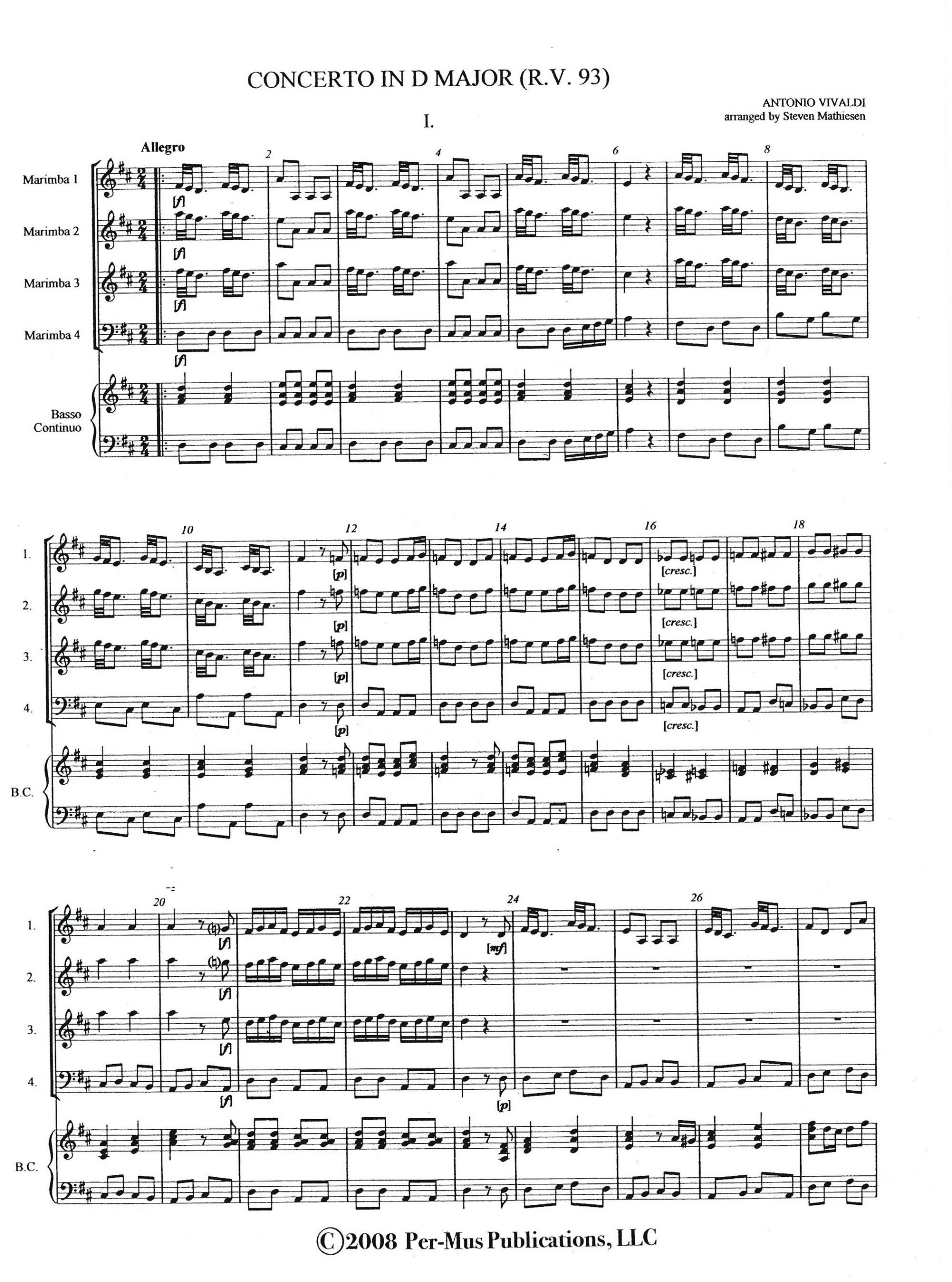 Concerto in D Major by Vivaldi arr. Steven Mathiesen