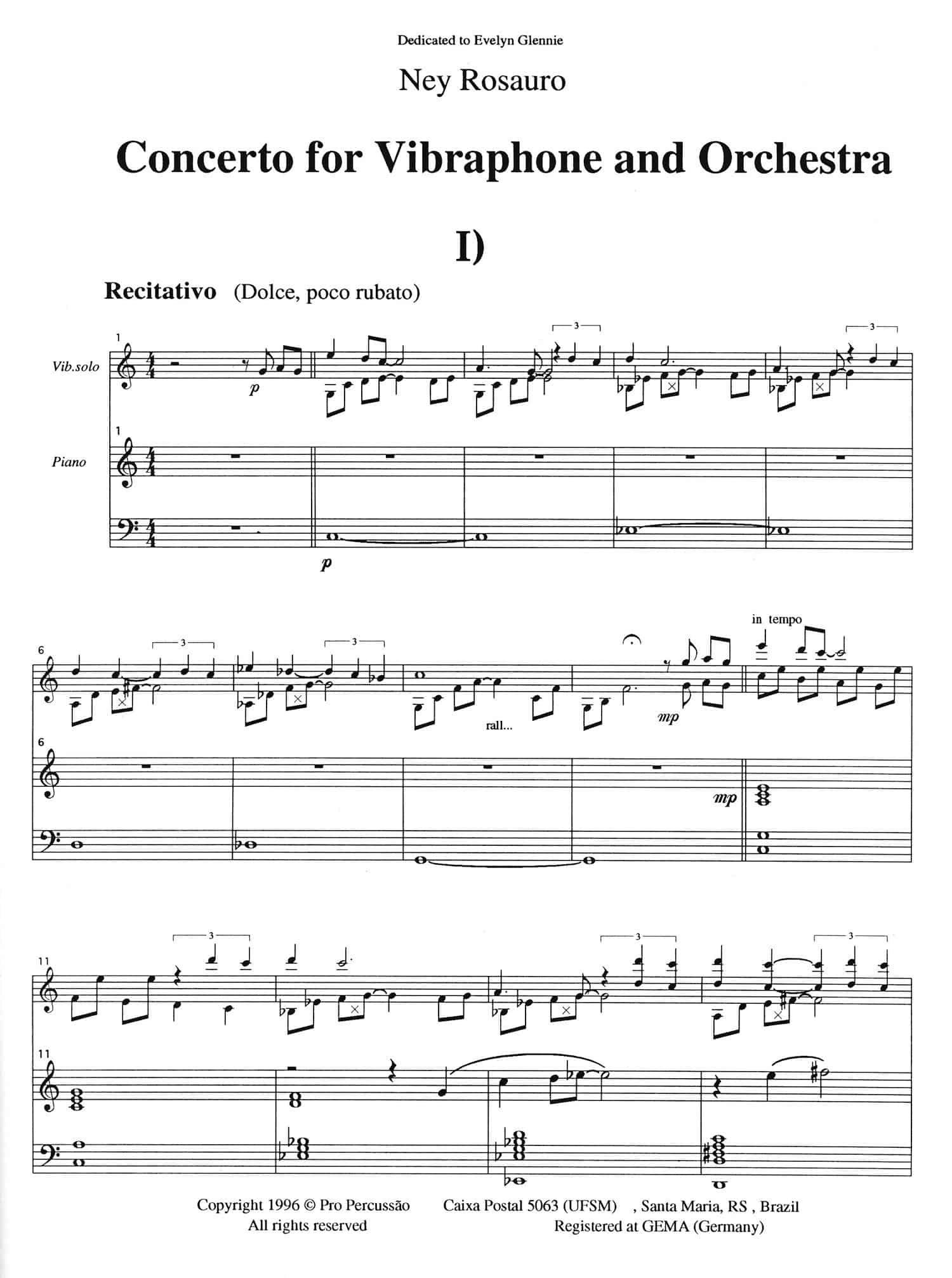 Concerto For Vibraphone And Orchestra (piano Reduction)
