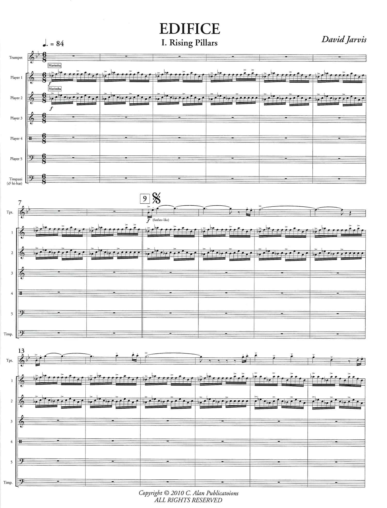 Edifice for Solo Trumpet and Percussion Ensemble by David Jarvis