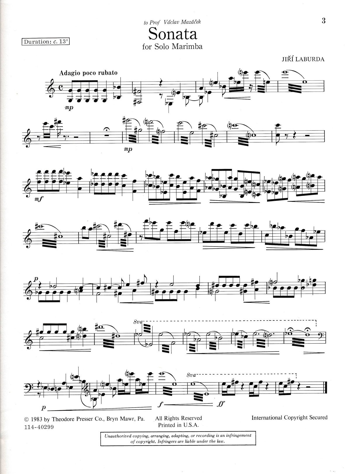 Sonata for Solo Marimba by Jiri Laburda