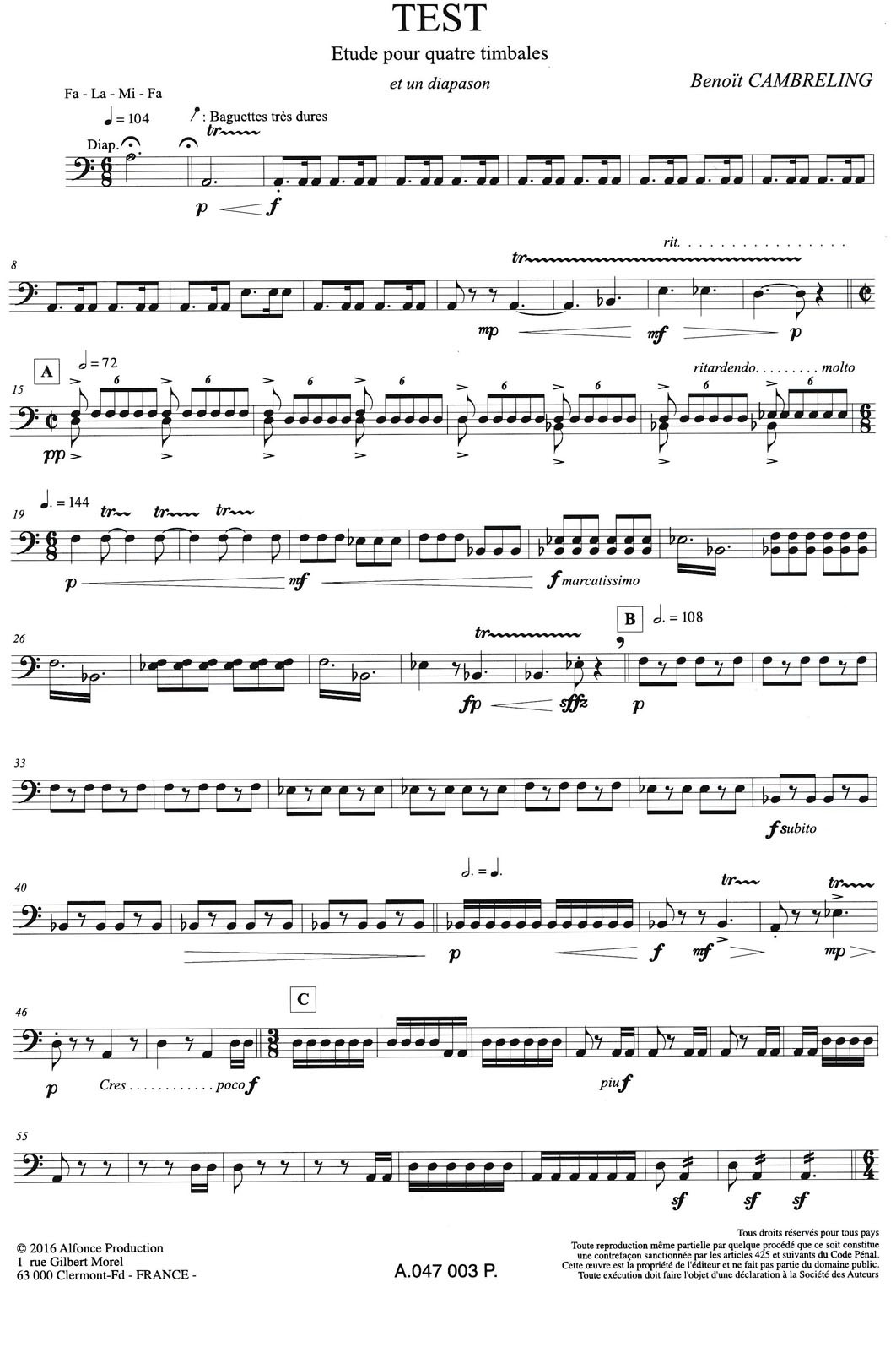 Test - Etude pour quatre timbales by Benoit Cambreling
