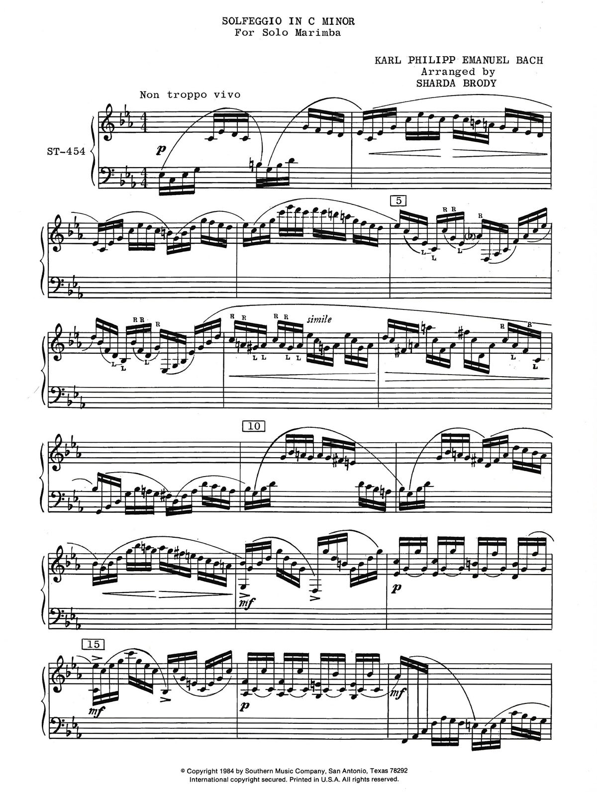 Solfeggio In C Minor by Bach arr. Shara Brody