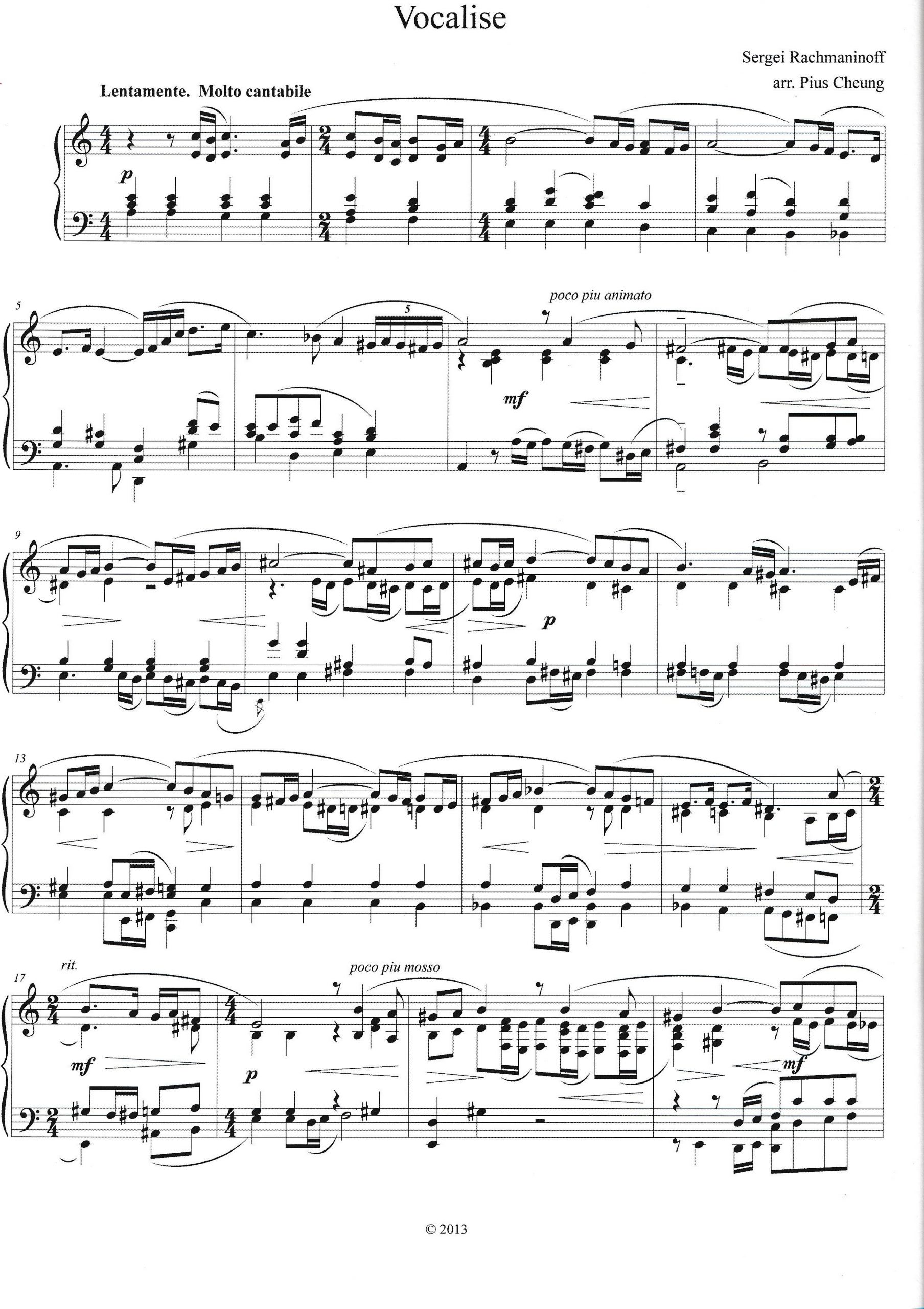 Vocalise by Rachmaninoff arr. Pius Cheung