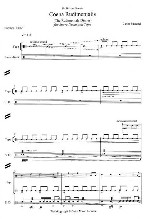 Coena Rudimentalis for Snare Drum and Tape by Carlos Passeggi