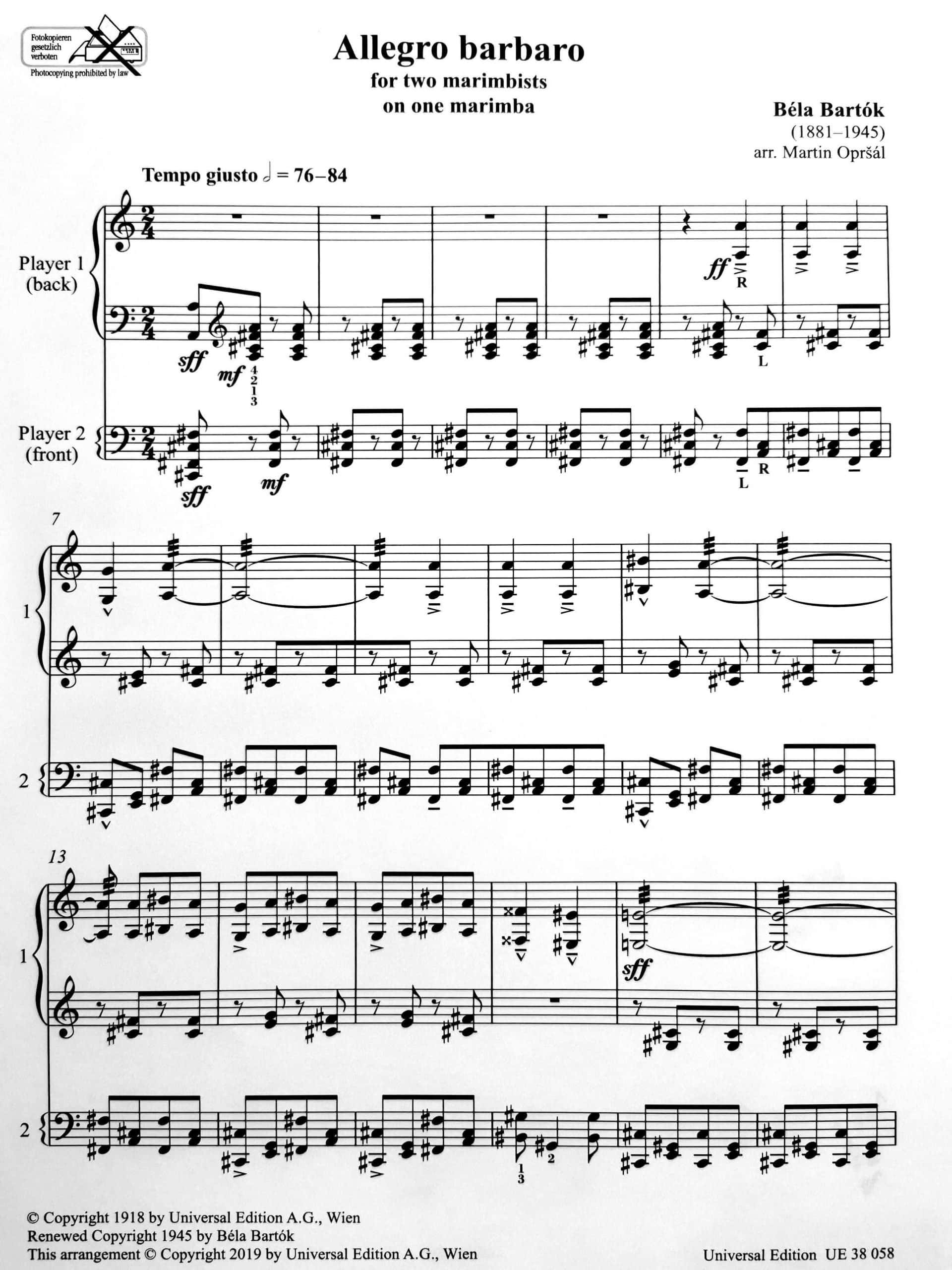 Allegro Barbaro by Bartok arr. Martin Oprsal