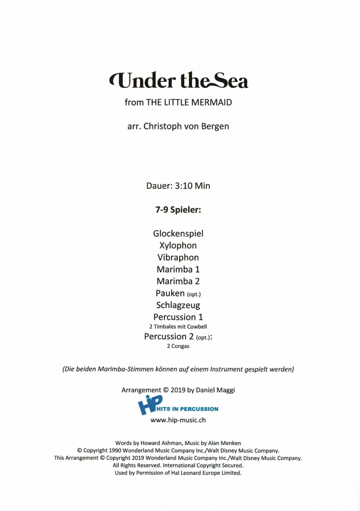 Under the Sea from The Little Mermaid arr. Chirstoph von Bergen