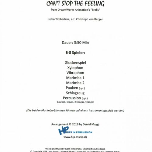 Can't Stop the Feeling by Timberlake arr. Christoph von Bergen