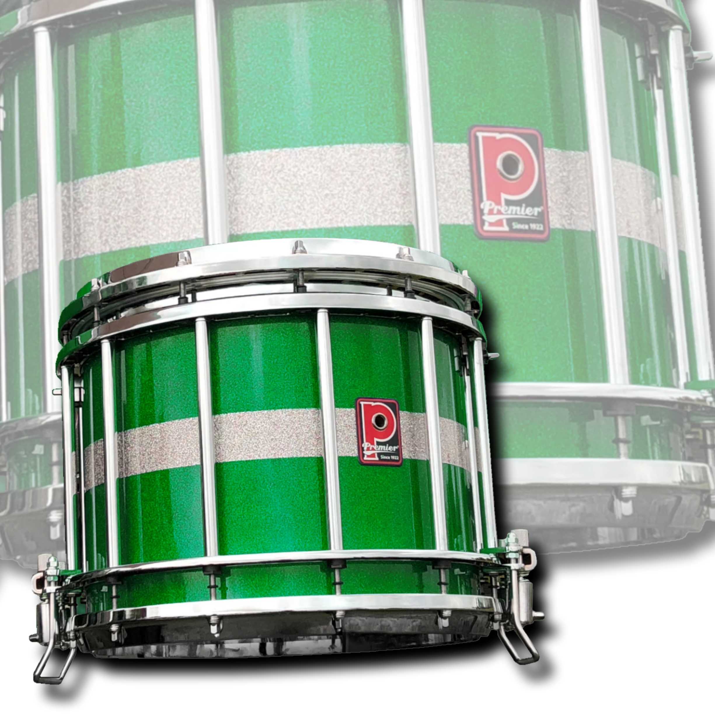 Premier Pipe Band HTS-0800Z-C 14"x12" Side Snare Drum Emerald to Silver Blaze Sparkle - Chrome