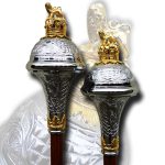 SP Marching Major Mace Malacca Wood 58" - Embossed Head Gold Lion/Crown no Chain