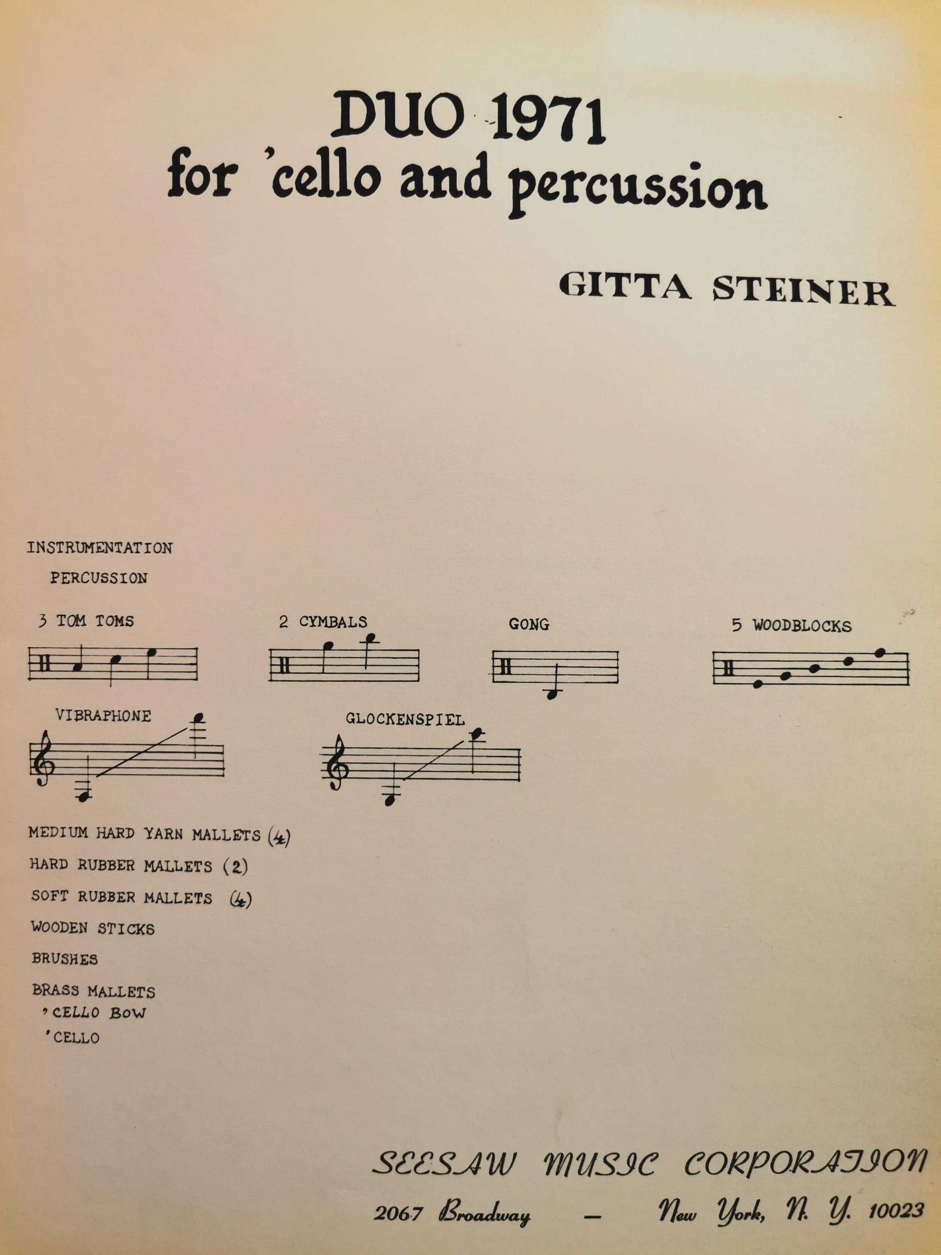 Duo 1971 for Cello and Percussion by Gitta Steiner
