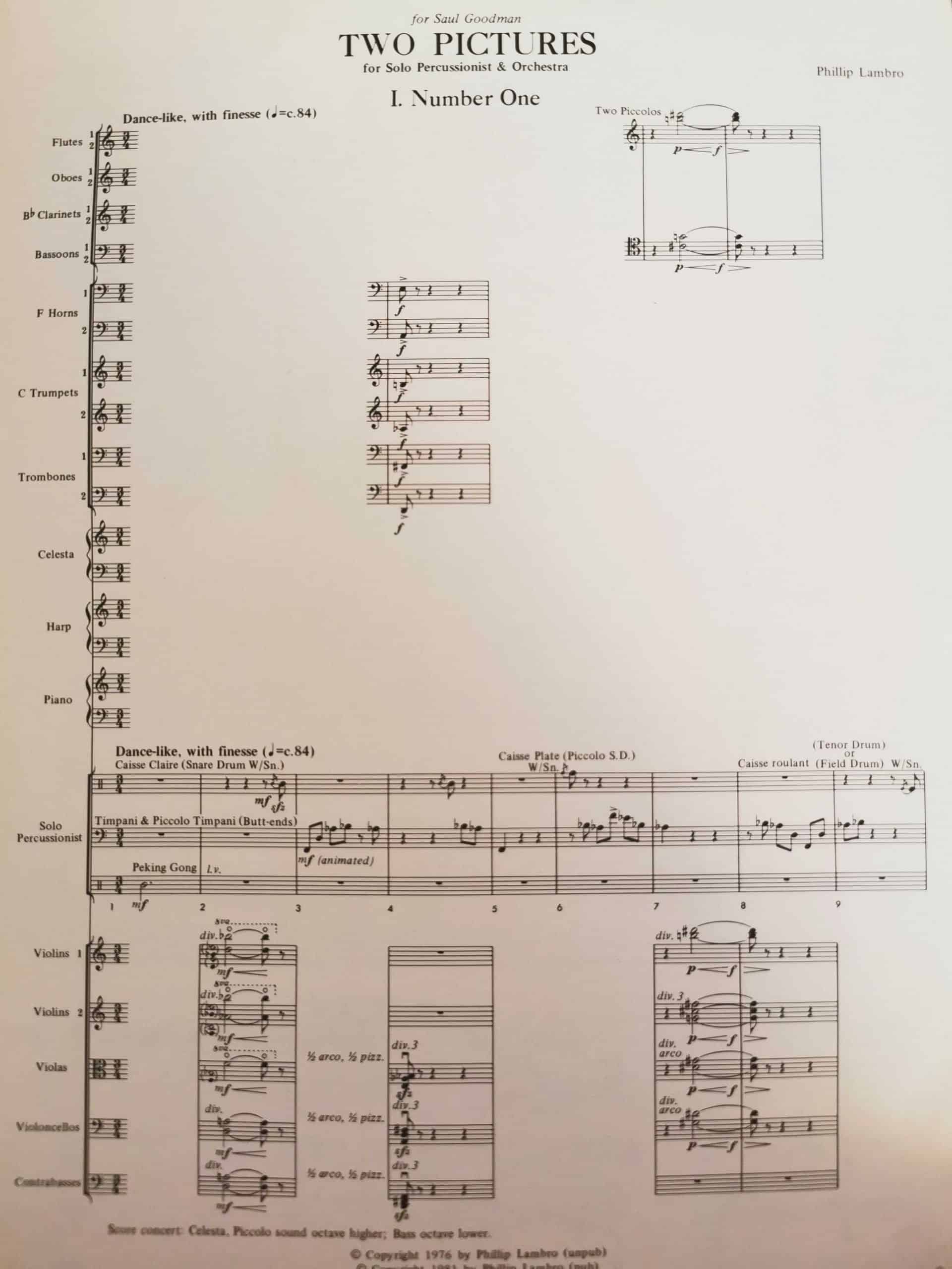 Two Pieces for Solo Percussionist & Orchestra (Score Only) by Phillip Lambro