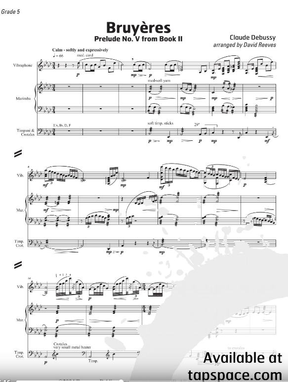 Three Preludes - Bruyeres, Des Pas and General Lavine by Debussy arr. David Reeves