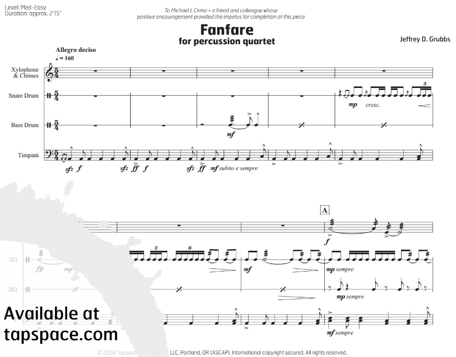Fanfare for Percussion Quartet by Jeffrey D. Grubbs