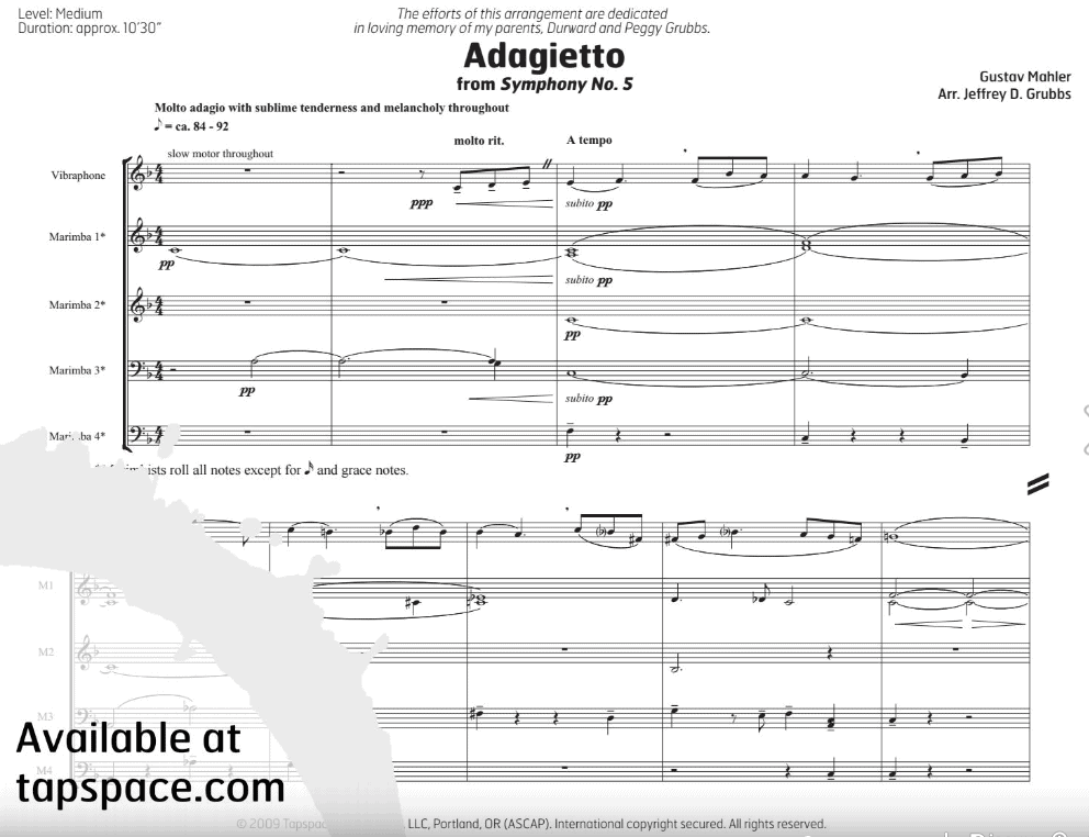Adagietto from Symphony no. 5 by Mahler arr. Jeffrey D. Grubbs