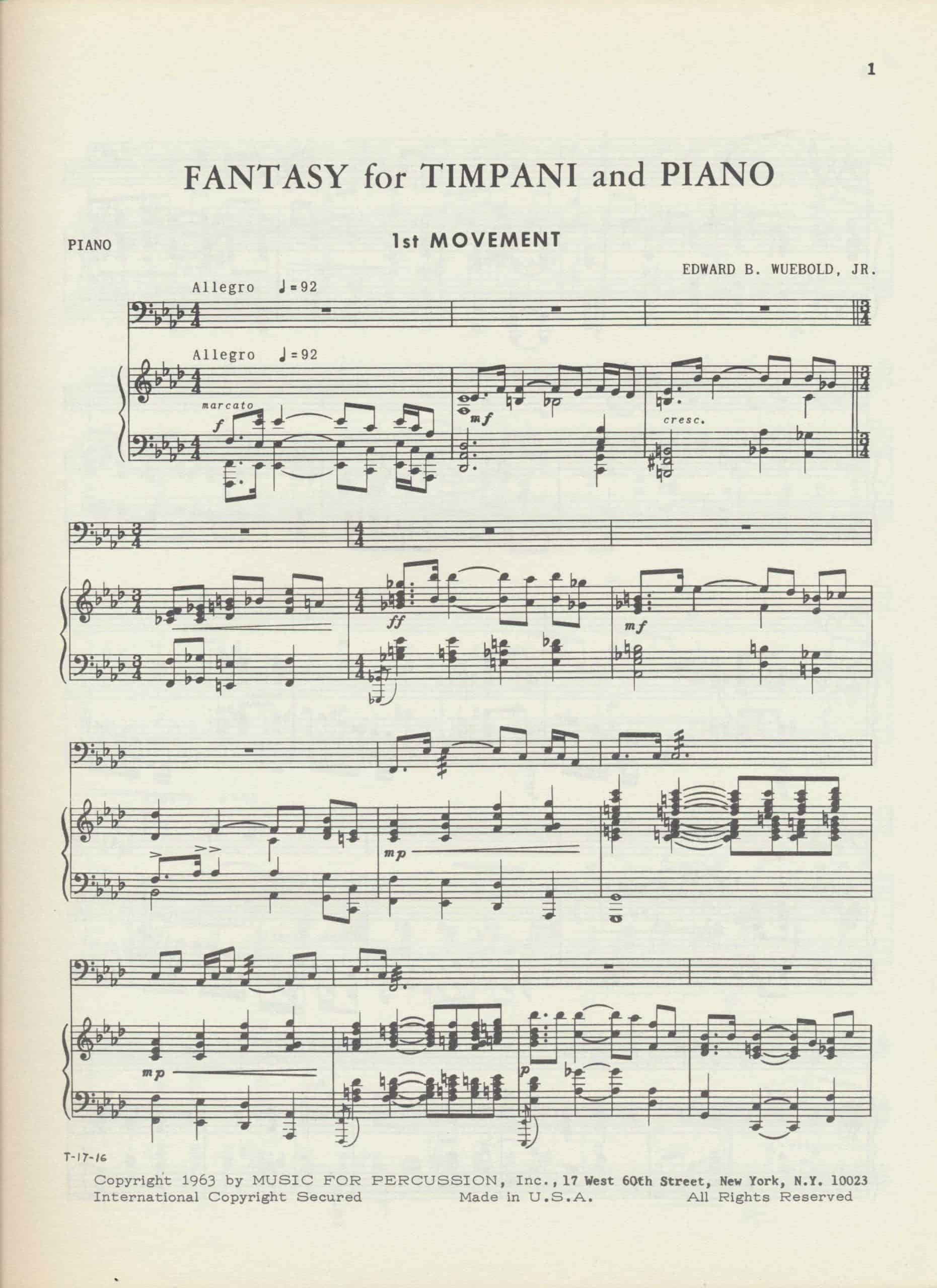 Fantasy for Timpani and Piano by Edwards B. Wuebold (JR.)