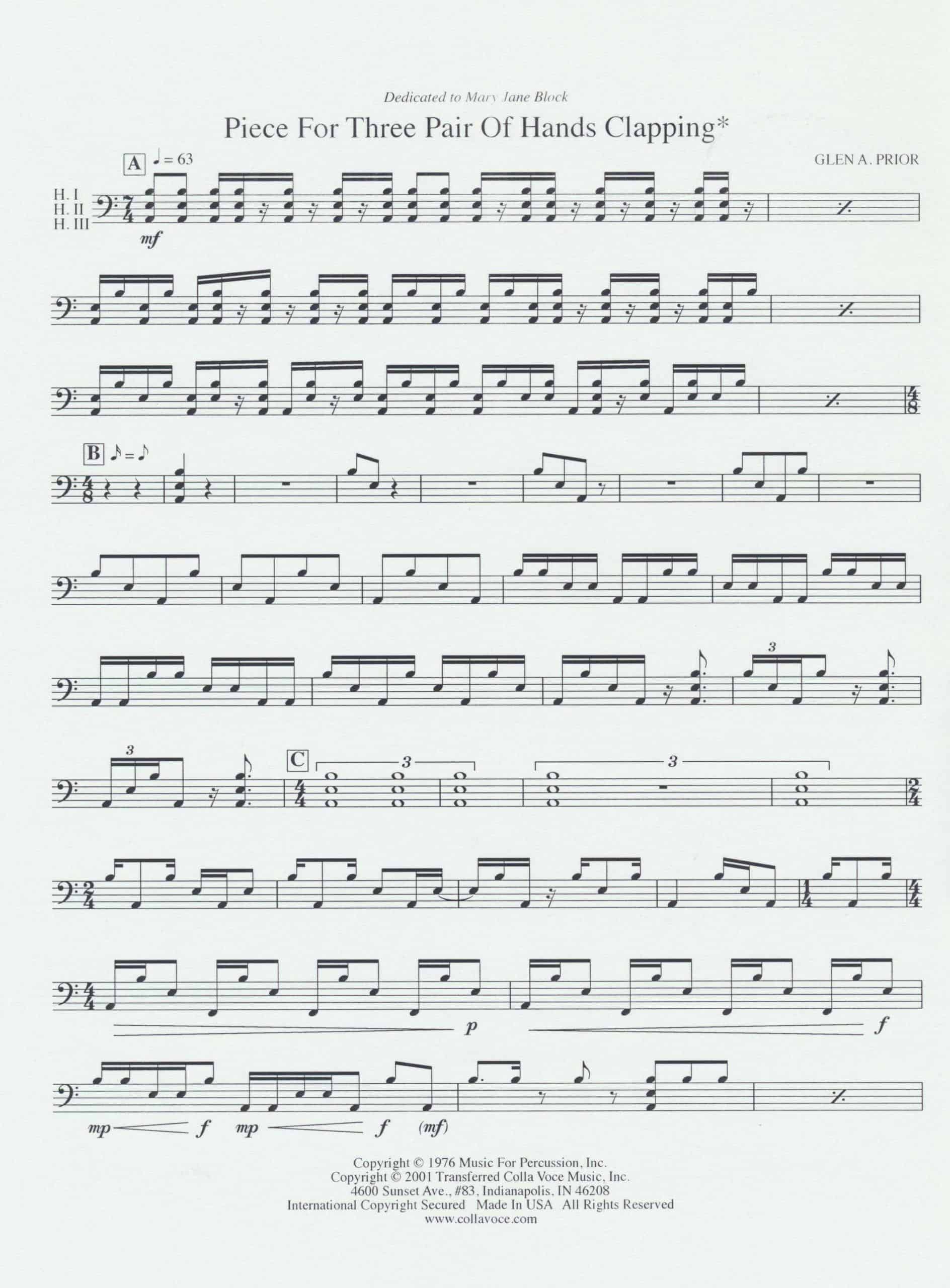 Piece For Three Pairs Of Clapping Hands by Glen Prior
