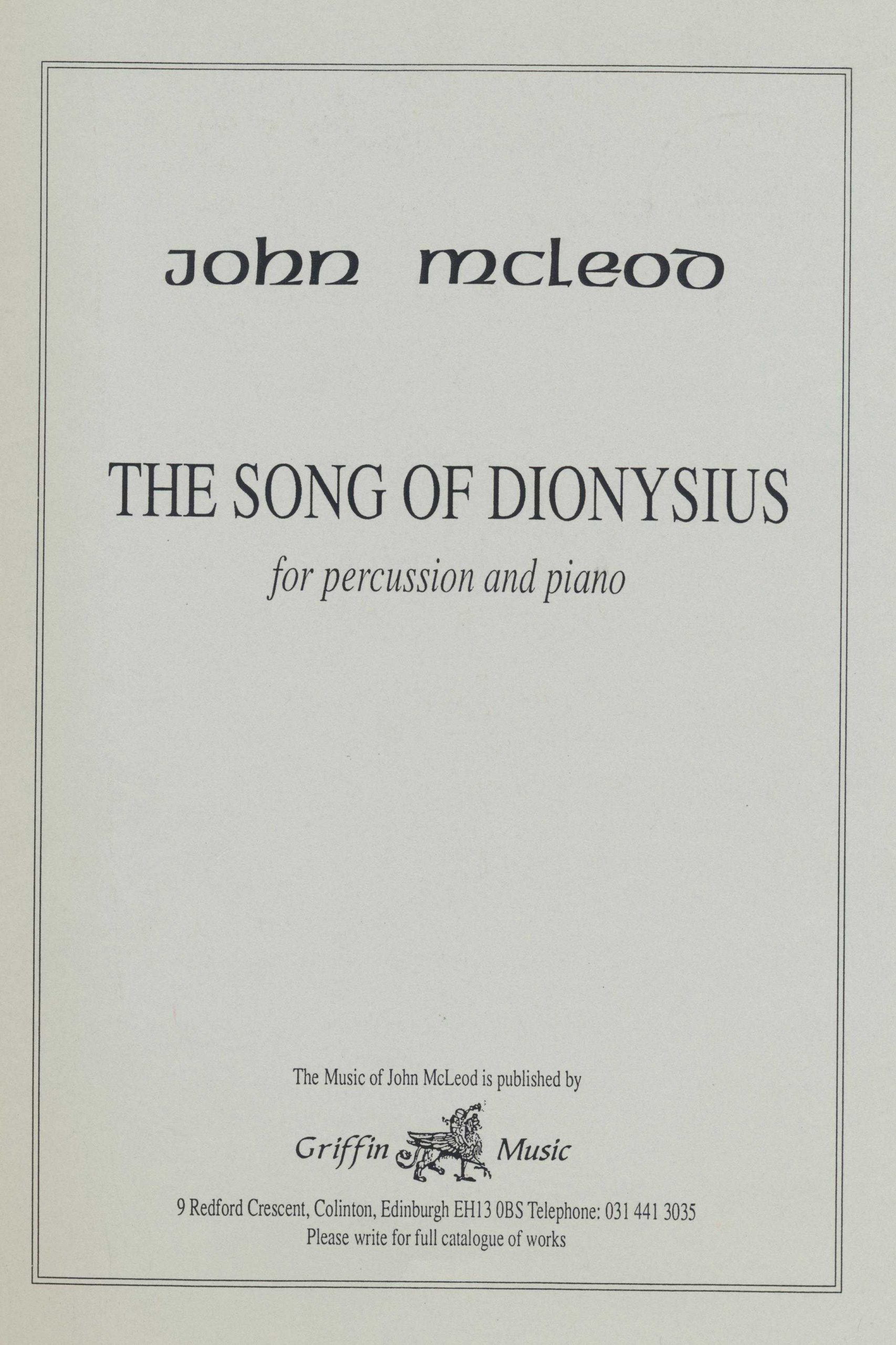 The Song of Dionysius by John McLeod