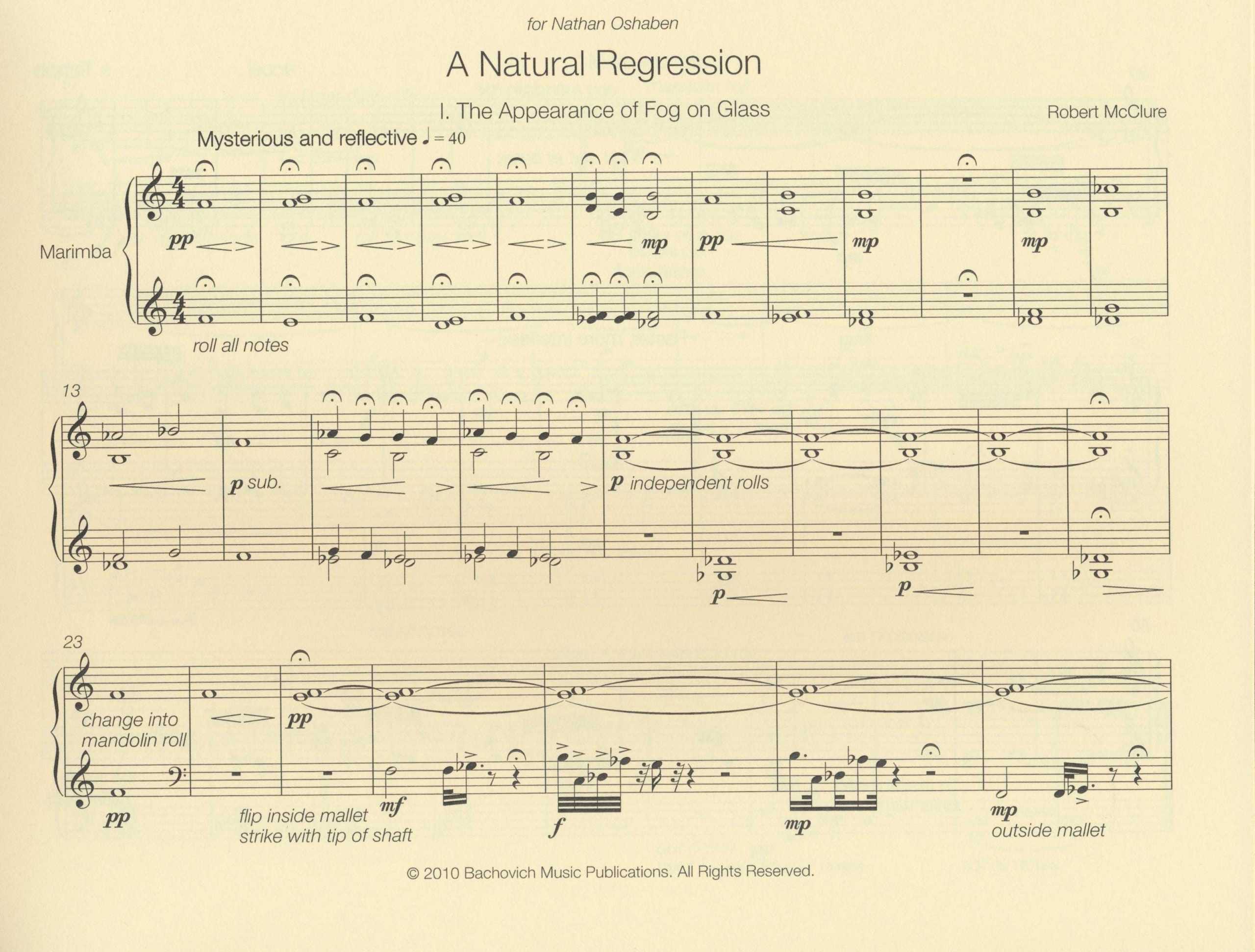 A Natural Regression for solo marimba and solo prepared vibraphone (1 player) by Robert McClure