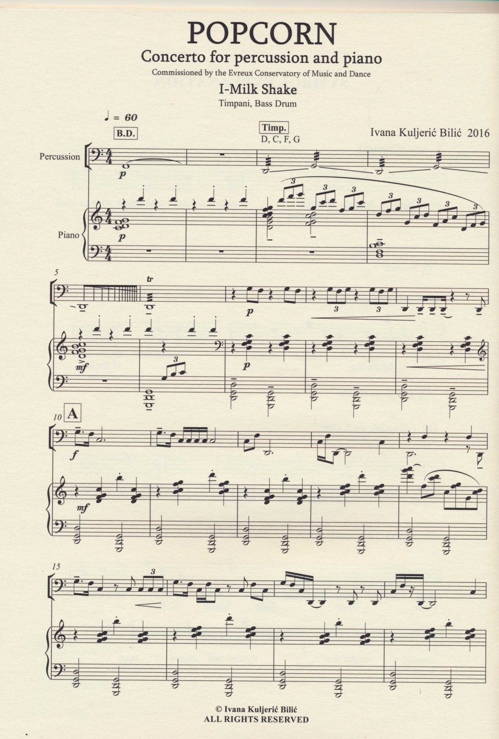 Pop Corn Little concerto for percussion and piano by Ivana Bilic