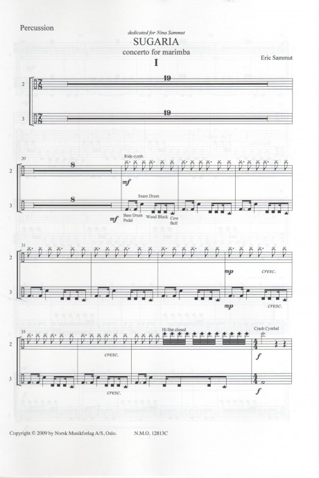 SUGARIA - Concerto for Marimba and String Orchestra (Set of percussions and bass parts)
