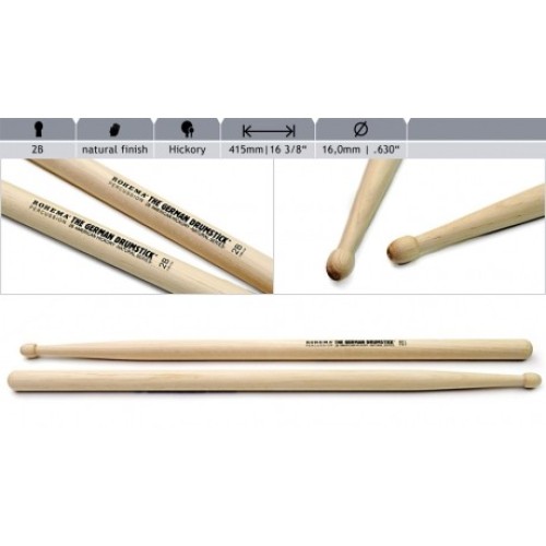 Rohema 2B hickory drumsticks natural finish