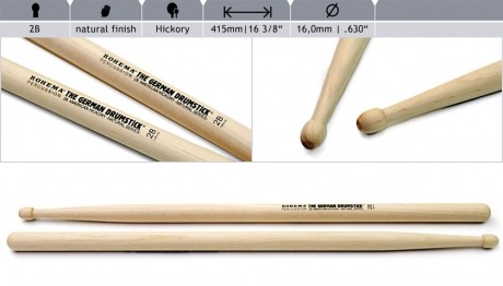 Rohema 2B hickory drumsticks natural finish