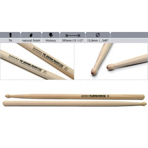 Rohema 7A Natural Series Hickory Snare Drum Sticks