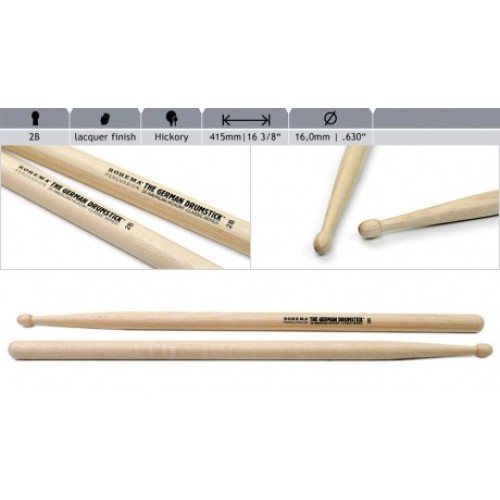 Rohema 2B hickory drumsticks lacquered finish