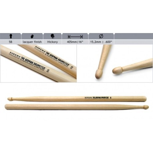 Rohema 5B hickory drumsticks lacquered finish