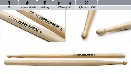 Rohema 5B hickory drumsticks lacquered finish