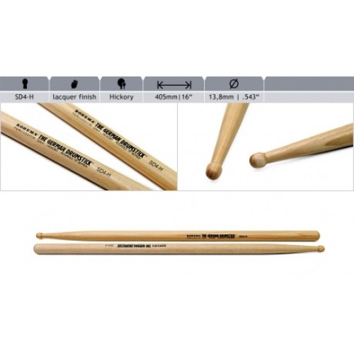 Rohema SD4-H Round Tip Series Hickory Drumsticks