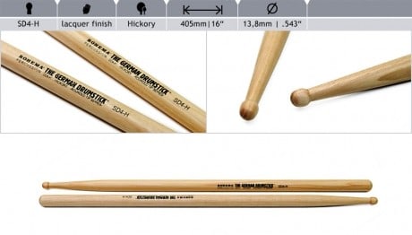 Rohema SD4-H Round Tip Series Hickory Drumsticks